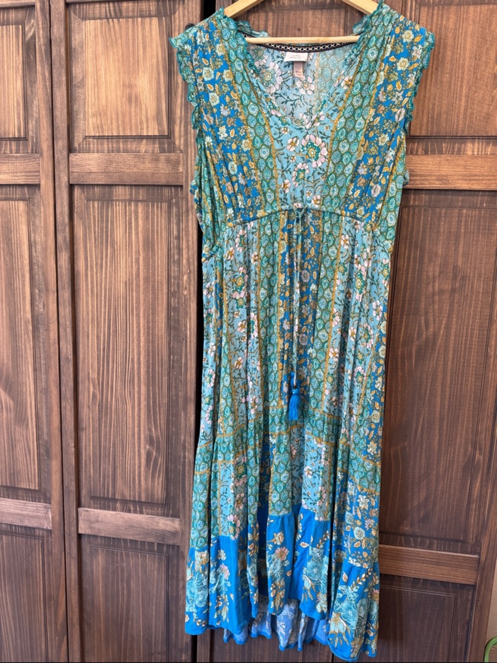 Knox Rose Boho Floral Maxi Dress in Teal Blue